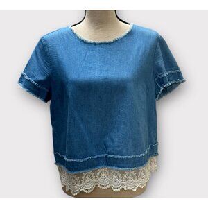 The Impeccable Pig Womens‎ M Short Sleeve Denim Shirt Cotton
